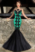 Green Sequin Lace Applique Mermaid Party Dress