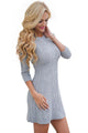 Sexy Grey Cable Knit Fitted 3/4 Sleeve Sweater Dress
