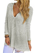 Grey Hooded V-Neck Long Sleeve Loose Knitted Top