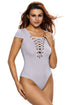 Grey Lace Up Cap Sleeves Bodysuit