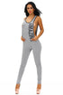 Grey Plunging V Back Letter Print Sleeveless Jumpsuit