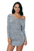 Grey Slouch Off Shoulder Long Sleeve Bodycon Dress