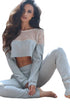 Grey Sporty Mesh Insert Crop Top and Pant Set