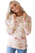 Hooded Floral Sweatshirt with Drawstring