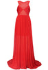 Hot Red Sheer Illusion Flared Evening Dress