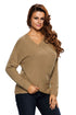 Khaki Long Sleeve Chunky Cross Wrap V Neck Tunic Pullover Sweater