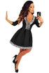 Lace Trim V Neck Sleeved Black Skater Dress