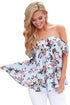 Light Blue Pink Floral Off Shoulder Blouse