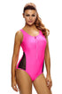 Mesh Splicing Rosy Tank Zipped Monokini with Lace up Back