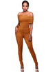 Mocha Faux Suede Off-the-shoulder Jumpsuit