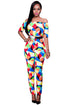 Multicolor Geometric Print Belted Off Shoulder Jumpsuit