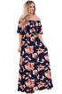Navy Blue Boho Vibe Floral Print Off Shoulder Maxi Dress