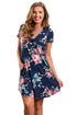 Navy Blue Pocket Design Summer Floral Shirt Dress