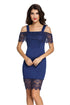 Navy Lace Trim Cold Shoulder Cutout Midi Dress
