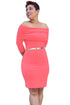 Off Should Three Quarter Sleeve Ruched Overlay Bust Bodycon Dress