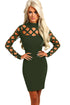 Olive Hollow-out Long Sleeve Mock Neck Bodycon Dress