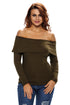 Olive Knit Off Shoulder Ribbed Long Sleeves Top
