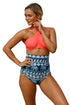 Orange Cross Front Bikini Vintage Floral High Waist Swimsuit
