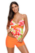 Orange Green Boho Print 2pcs Tankini Swimsuit