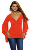 Orange Twisted Plunge Long-Sleeve Top