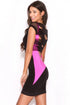 Pink Black Mesh Lattice Strap Back Bodycon Dress
