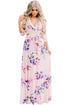 Pink Blooming Flower Print Wrap V Neck Boho Dress