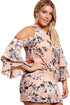 Pink Cold Shoulder Floral Print Plus Size Dress