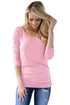 Sexy Pink Floral Lace Insert 3/4 Sleeve Top