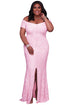 Pink Plus Size Off Shoulder Lace Gown