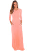 Sexy Pink Pocket Design 3/4 Sleeves Maxi Dress