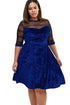 Plus Size Mesh Insert Blue Velvet Swing Dress