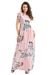 Pocket Design Short Sleeve Blush Floral Maxi Dress