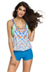 Printed Layered-Style Blue Tankini with Swim Trunks