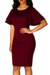 Purplish Red Flare Sleeve Back Slit Sheath Dress