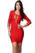 Red Asymmetric Cut out Lace up Long Sleeve Bandage Dress