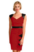 Red Black V Neck-line Bodycon Dress With Waterfall Details