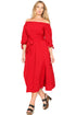 Red Chambray Off the Shoulder Belted Curvy Dress