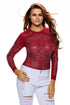 Red Iridescent Stones Long Sleeves Top