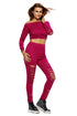 Red Long Sleeve Crop Top Ribbed Cutout Pant Set