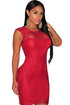 Red Optical Lace Nude Illusion Sleeveless Bodycon Dress