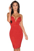 Red Plunging V Neck Strapless Bodycon Party Dress