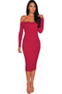Red Ribbed Knit Off Shoulder Dress