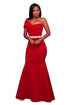 Red Sexy One Shoulder Ponti Gown