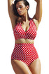 Red White Polka Dot Halter High Waist Swimsuit