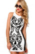 Retro Royal Leaf Print Mini Bandage Dress