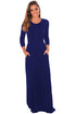 Royal Blue Pocket Design 3/4 Sleeves Maxi Dress