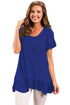 Royal Blue Ruffle Trim Short Sleeve Flowy Top