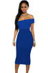 Royal Blue Single Shoulder Sheer Striped Midi Dress