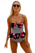 Sexy 2pcs Floral Print Striped Flounce Tankini Swimsuit