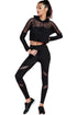Sexy Active Mesh Panel Hoodie Tights Set in Black